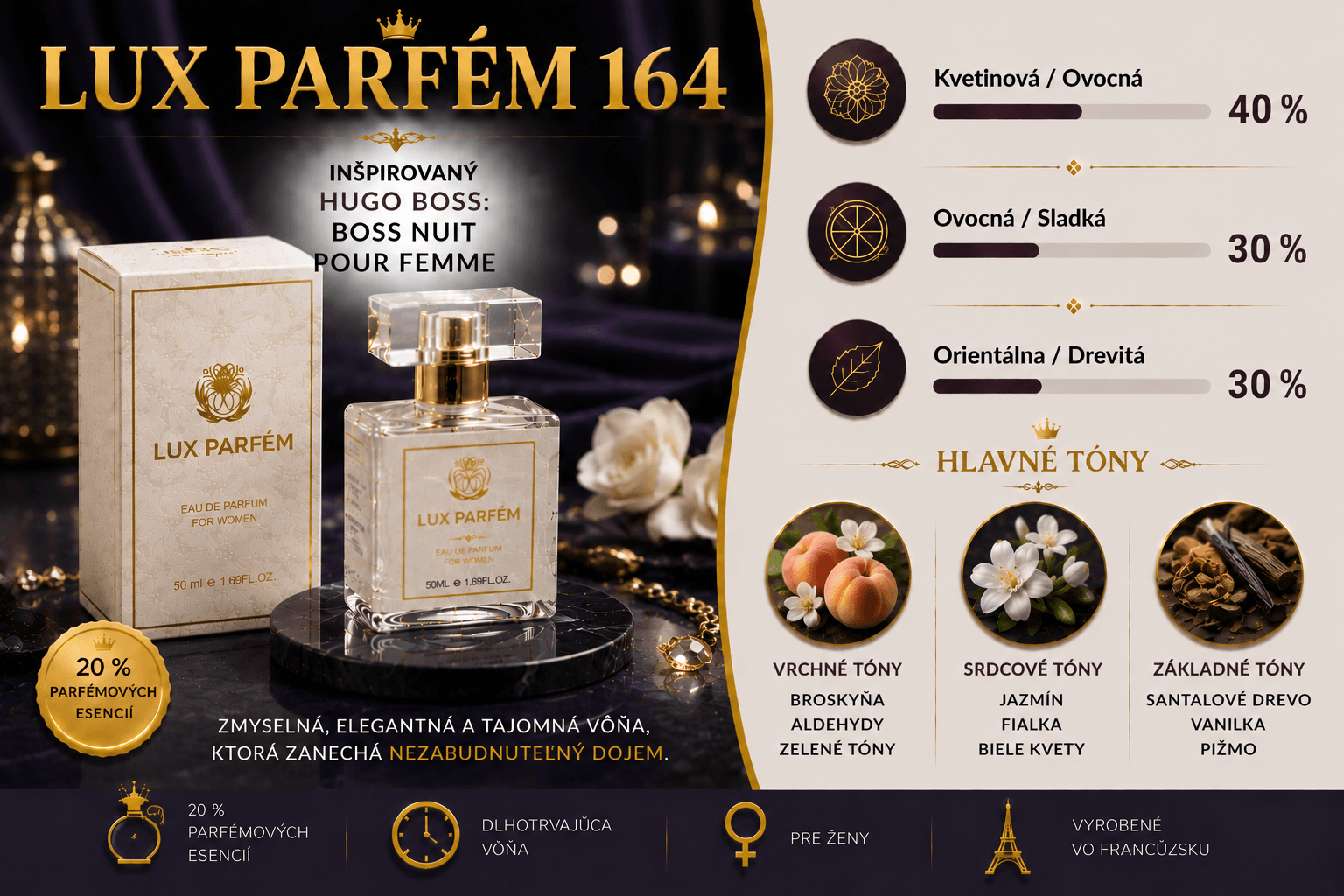 Lux Parfém 164 – Inšpirovaný Hugo Boss: Boss Nuit Pour Femme